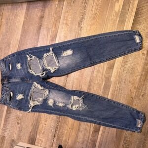 Missguided Riot High Rise Mom Jean Ripped Distressed Blue Denim Women'sSize US 6